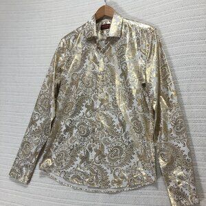 Consequence Men's Size Small‎ White and Gold Paisley Button Down